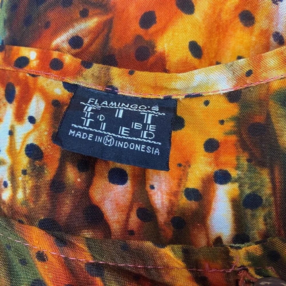Vintage Womans Midi Dress Medium  Rayon Orange Tie-Dye Boho Peasant Y2K Festival